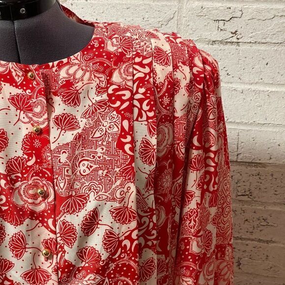 Vintage Argenti Boutique Red/White Pleated Blouse - Picture 3 of 12